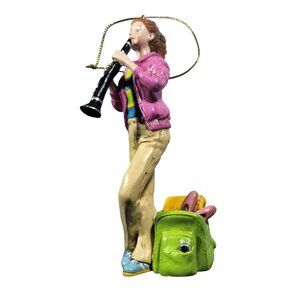 Girl Clarinet Player Ornament With Backpack holiday music pink busking